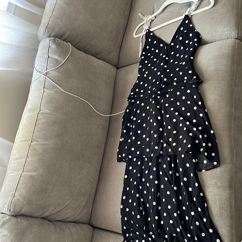 White and black polkadot dress